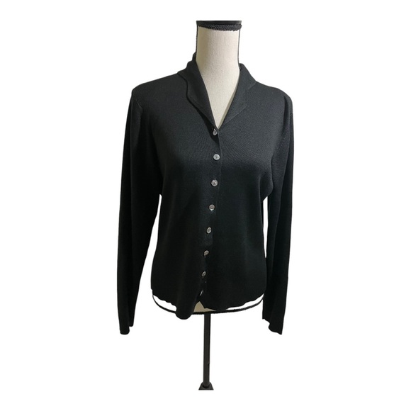 LL tBean womens silk blend button down cardigan. Size medium. Black ribb… - Picture 7 of 8